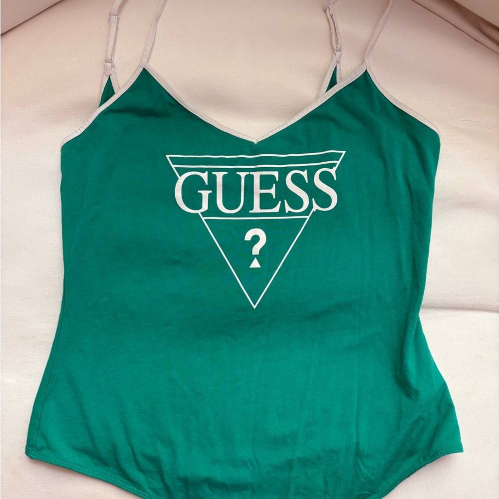💚 GUESS Green Logo Bodysuit Cami – Size Large